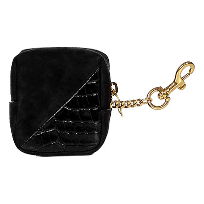 Jamie YSL Keyring Cube Black Crocodile Print Leather