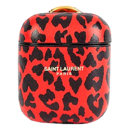 Leopard Print Black and Red Leather Airpods Case