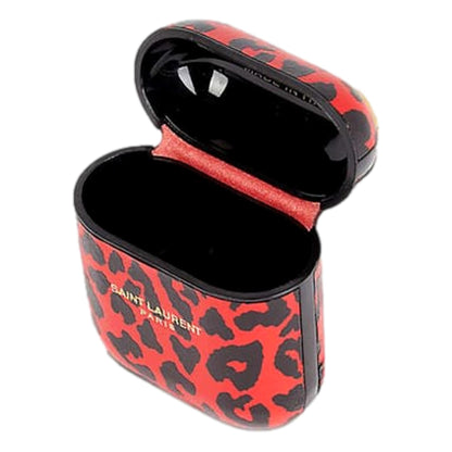 Leopard Print Black and Red Leather Airpods Case