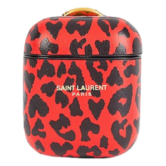 Leopard Print Black and Red Leather Airpods Case