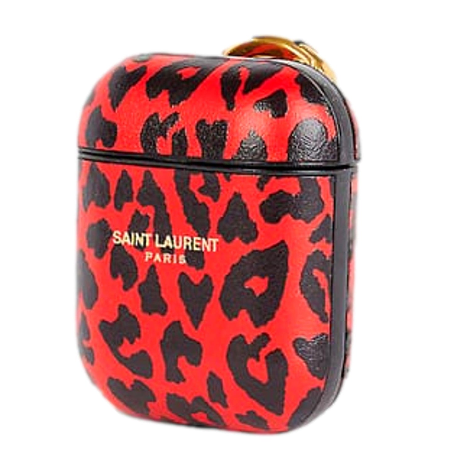 Leopard Print Black and Red Leather Airpods Case