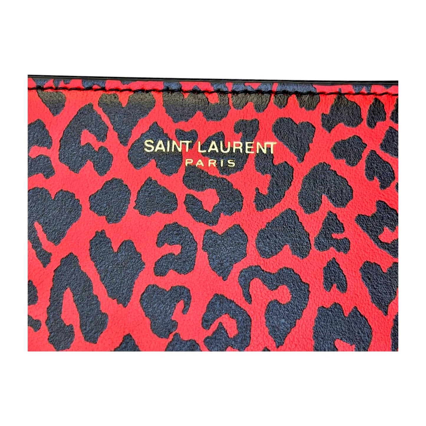 Rouge Leopard Printed Calfskin Leather Medium Pouch