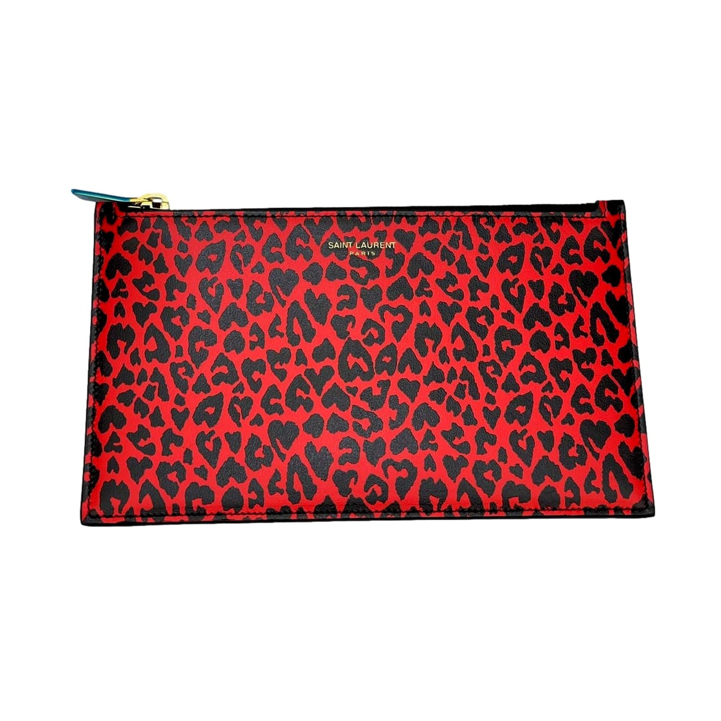 Rouge Leopard Printed Calfskin Leather Medium Pouch