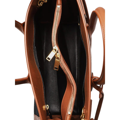 Sac De Jour Black Canvas and Brown Leather Satchel