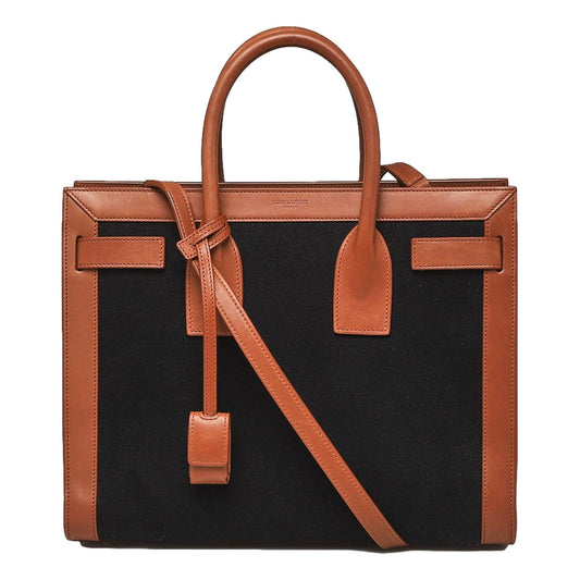 Sac De Jour Black Canvas and Brown Leather Satchel