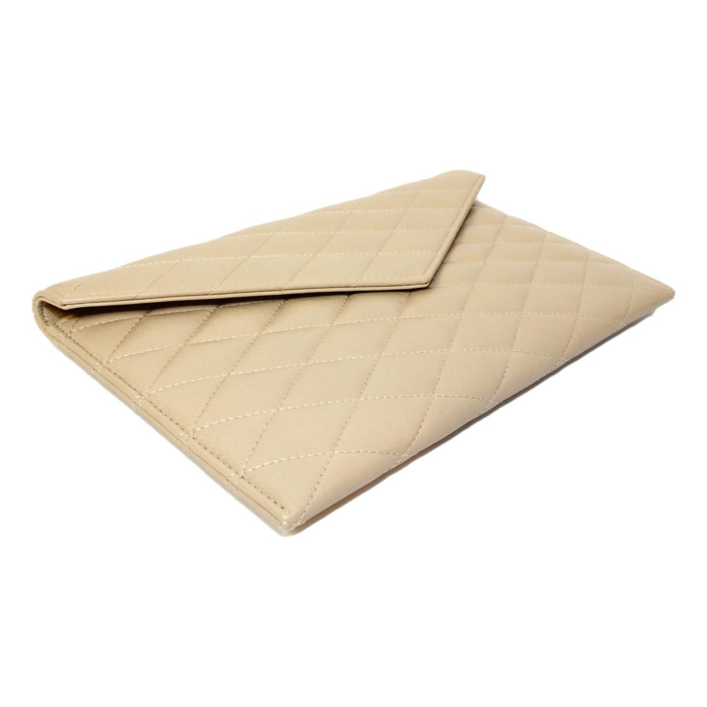 Sade Logo Beige Leather Quilted Pouch Clutch Bag