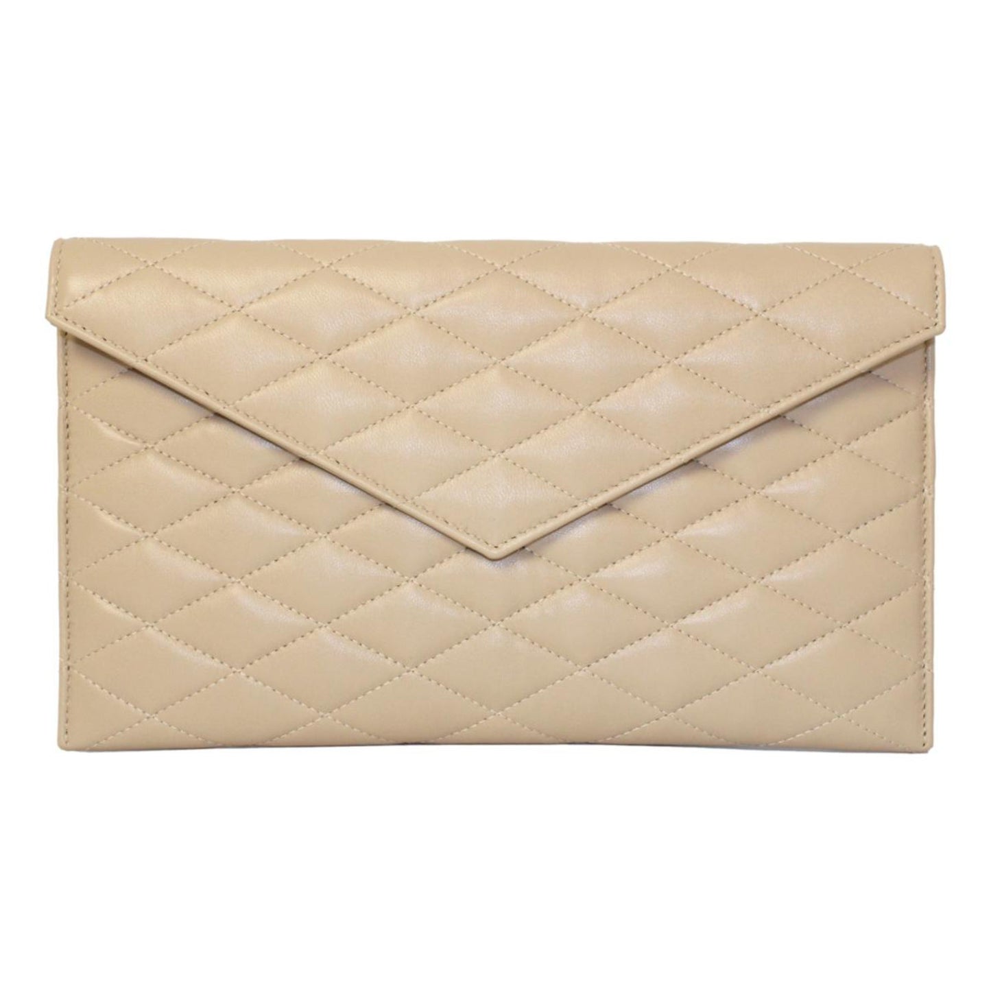 Sade Logo Beige Leather Quilted Pouch Clutch Bag