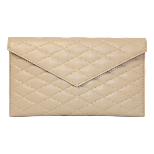 Sade Logo Beige Leather Quilted Pouch Clutch Bag