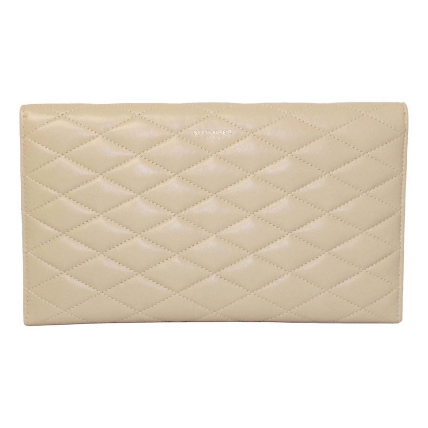 Sade Logo Beige Leather Quilted Pouch Clutch Bag