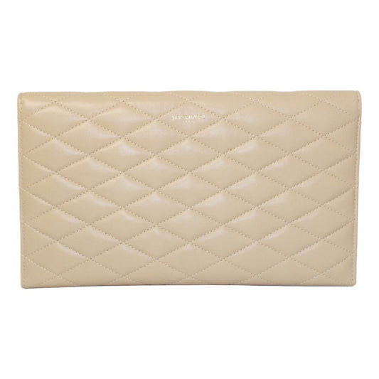 Sade Logo Beige Leather Quilted Pouch Clutch Bag