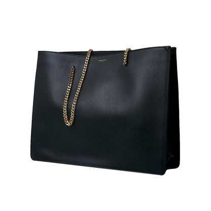 Siena Ultra Lux Black Calf Leather Chain Shoulder Tote Bag