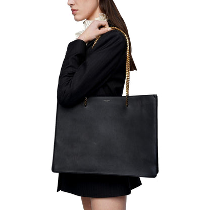 Siena Ultra Lux Black Calf Leather Chain Shoulder Tote Bag