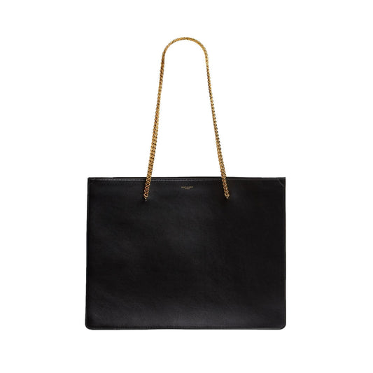 Siena Ultra Lux Black Calf Leather Chain Shoulder Tote Bag