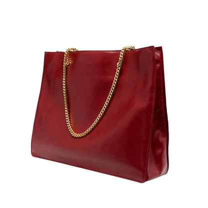 Siena Ultra Lux Red Calf Leather Chain Shoulder Tote Bag