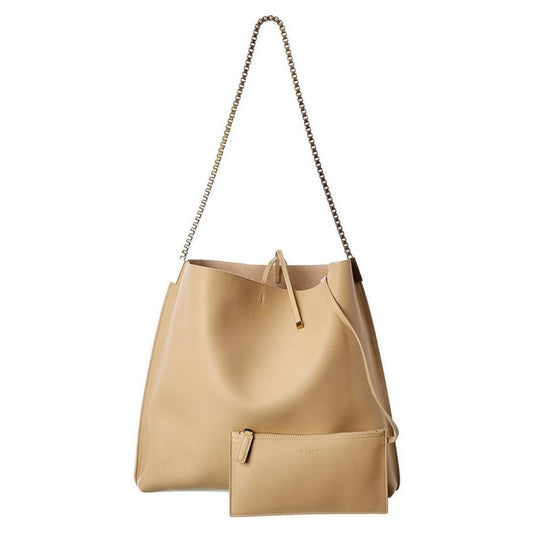 Suzanne Beige Calfskin Leather Chain Hobo Bag