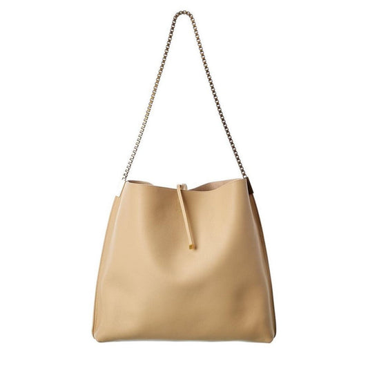 Suzanne Beige Calfskin Leather Chain Hobo Bag