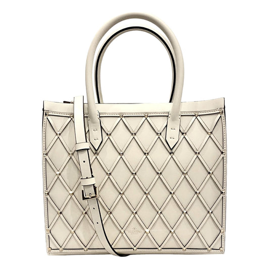 Beehive Lattice Ivory Studded Leather Crossbody Tote