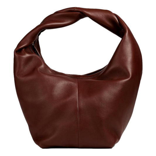 Roman Stud Brown Leather Large Hobo Shoulder Bag