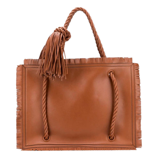 The Rope Large Fringe Brown Leather Tote Bag