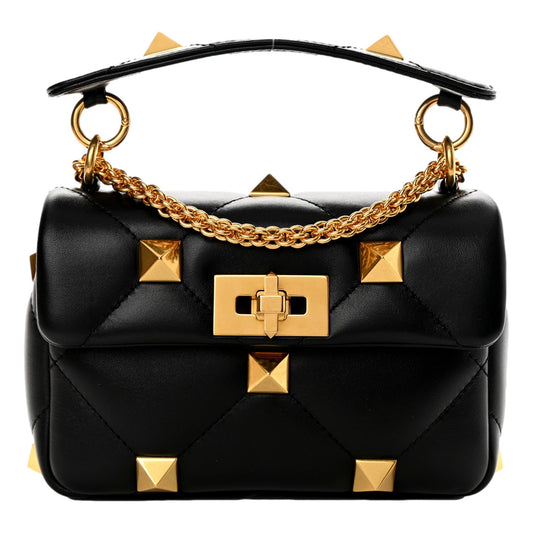 Roman Stud Small Crossbody Bag Black Nappa Leather