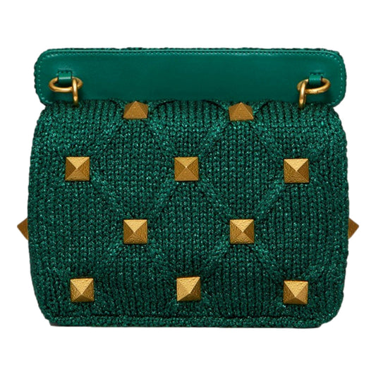 Roman Stud Medium Shoulder Bag Metallic Green Lurex