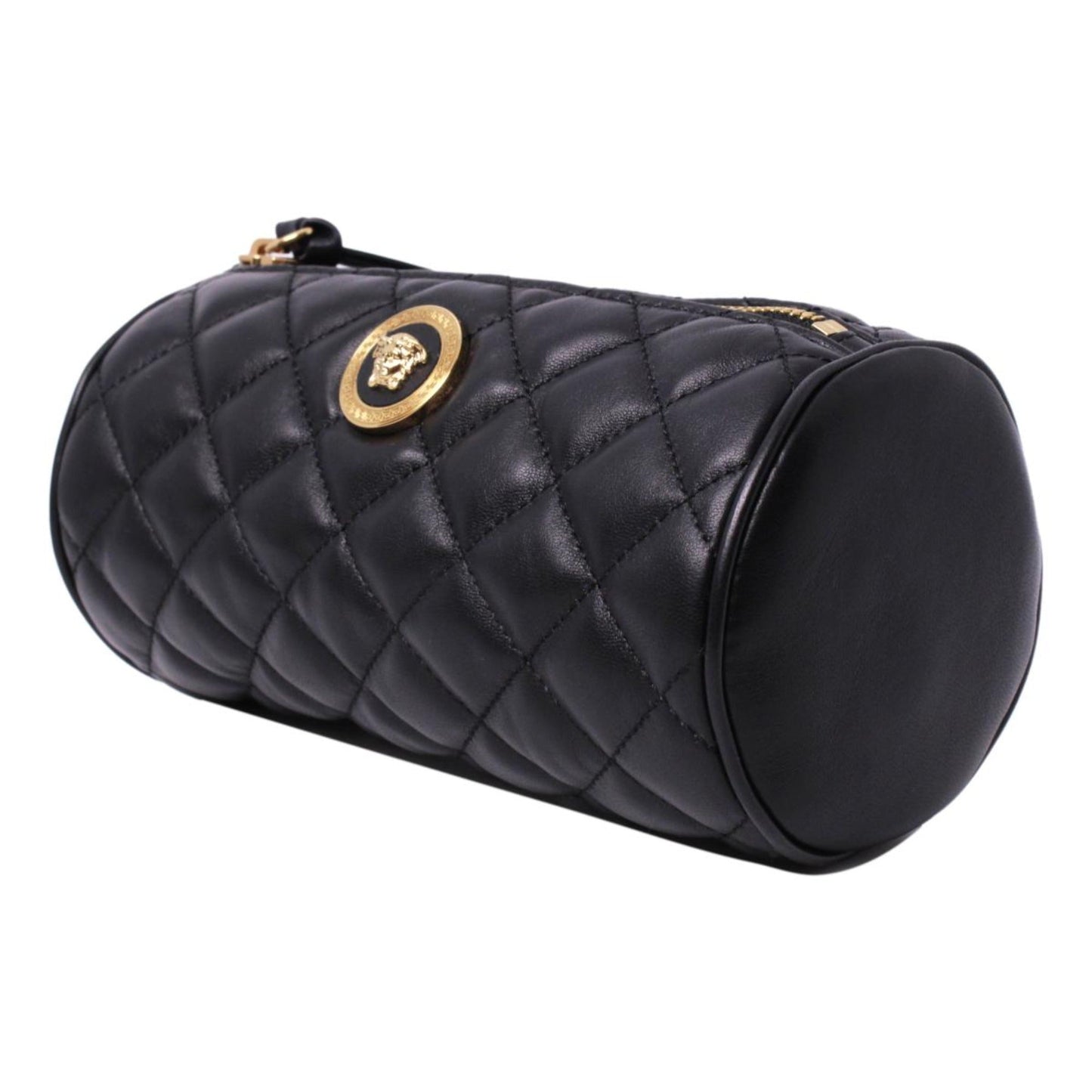 Black Leather Medusa Quilted Cosmetic Bag