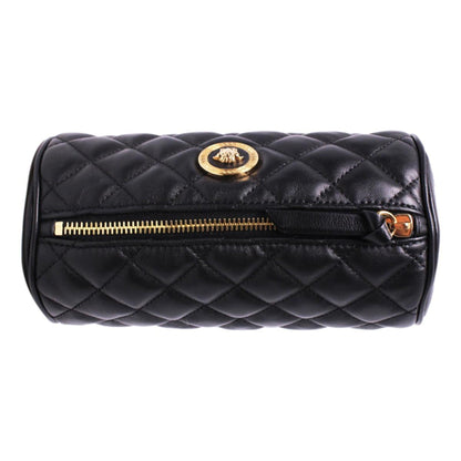 Black Leather Medusa Quilted Cosmetic Bag