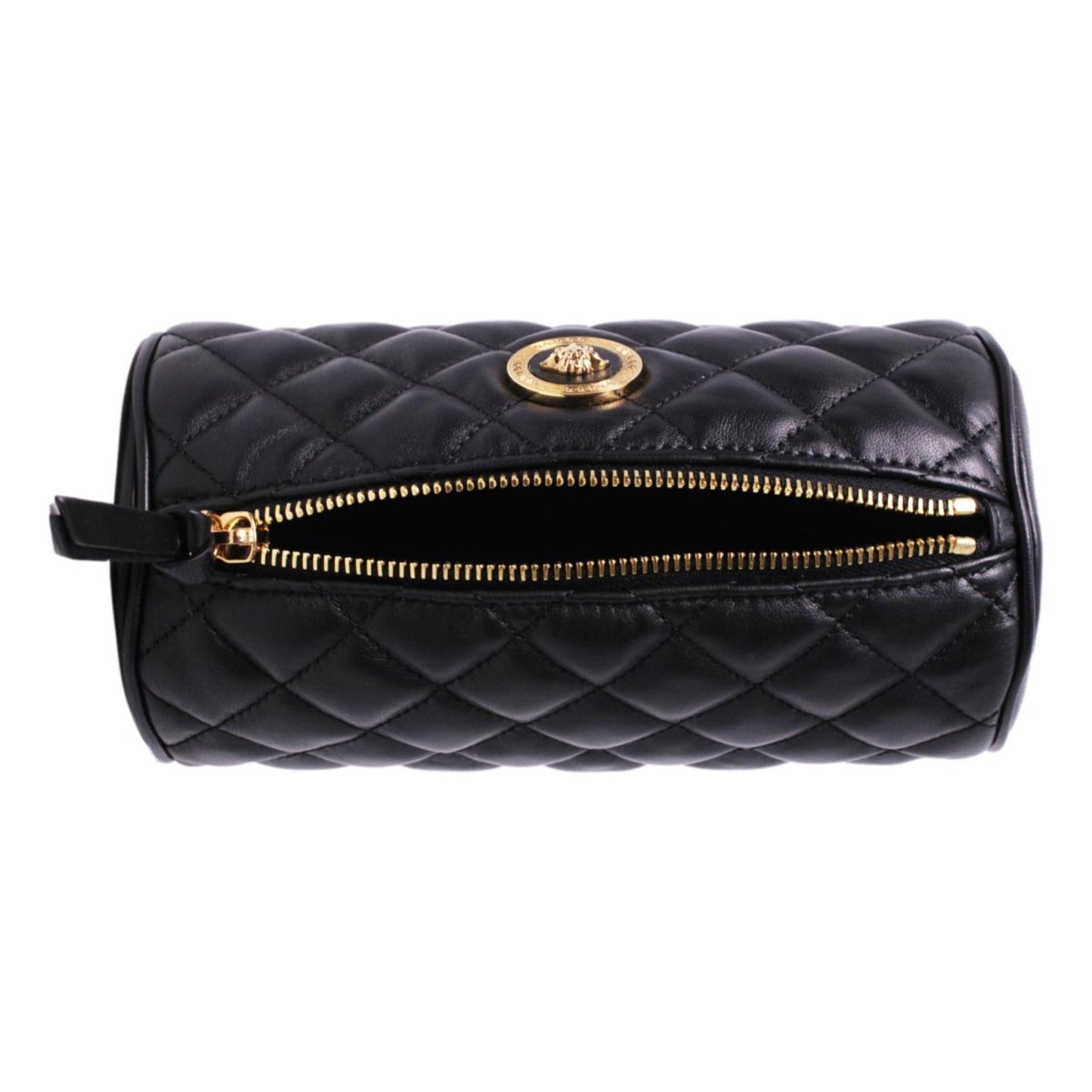 Black Leather Medusa Quilted Cosmetic Bag