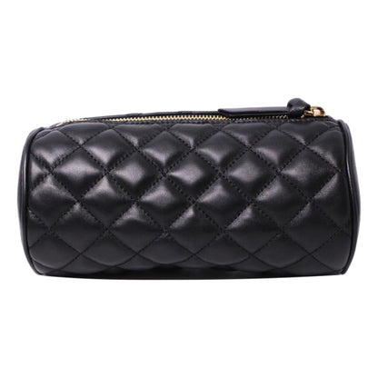 Black Leather Medusa Quilted Cosmetic Bag