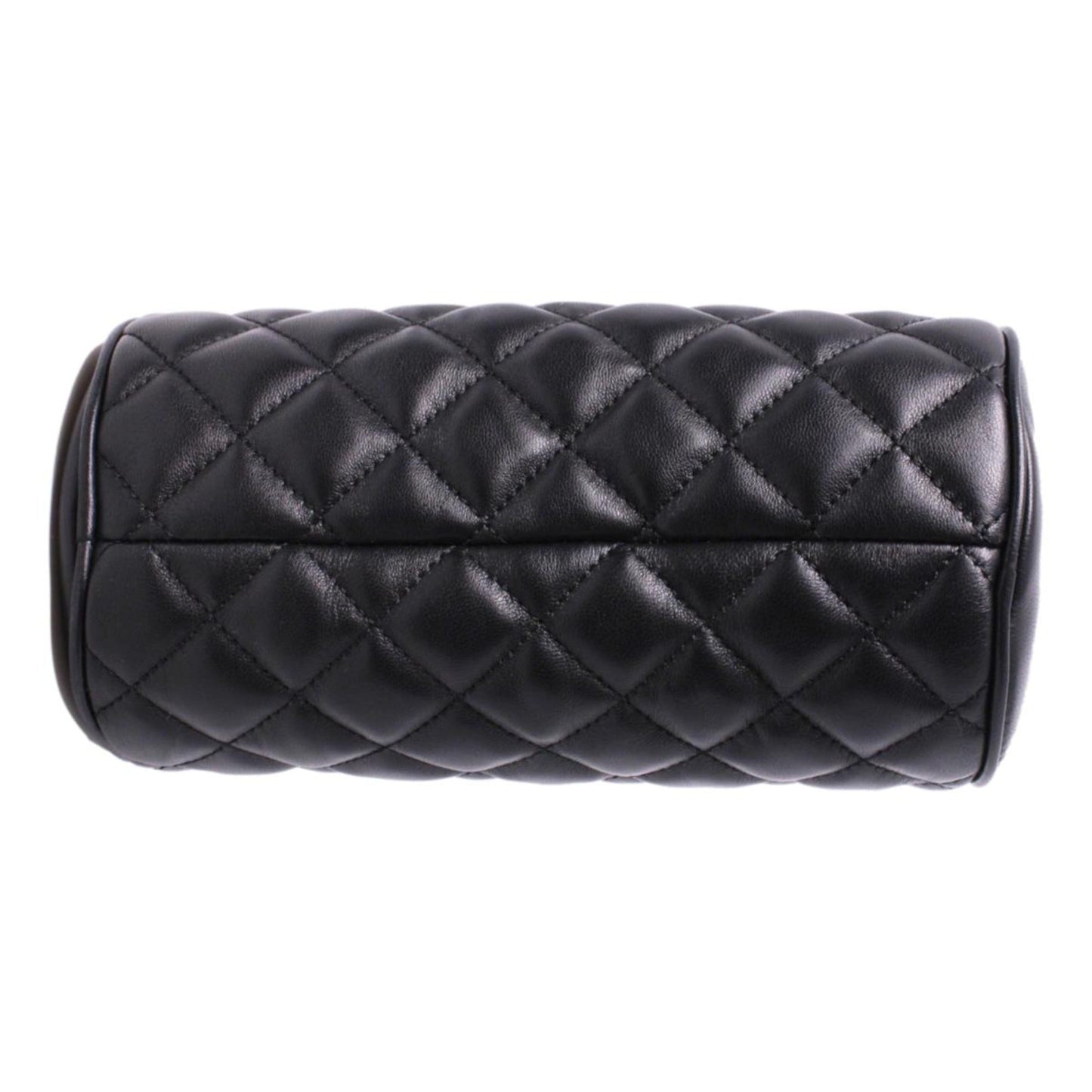 Black Leather Medusa Quilted Cosmetic Bag