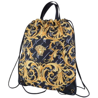 Black Nylon Barocco Signature Print Drawstring Backpack