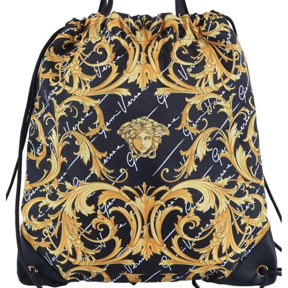 Black Nylon Barocco Signature Print Drawstring Backpack