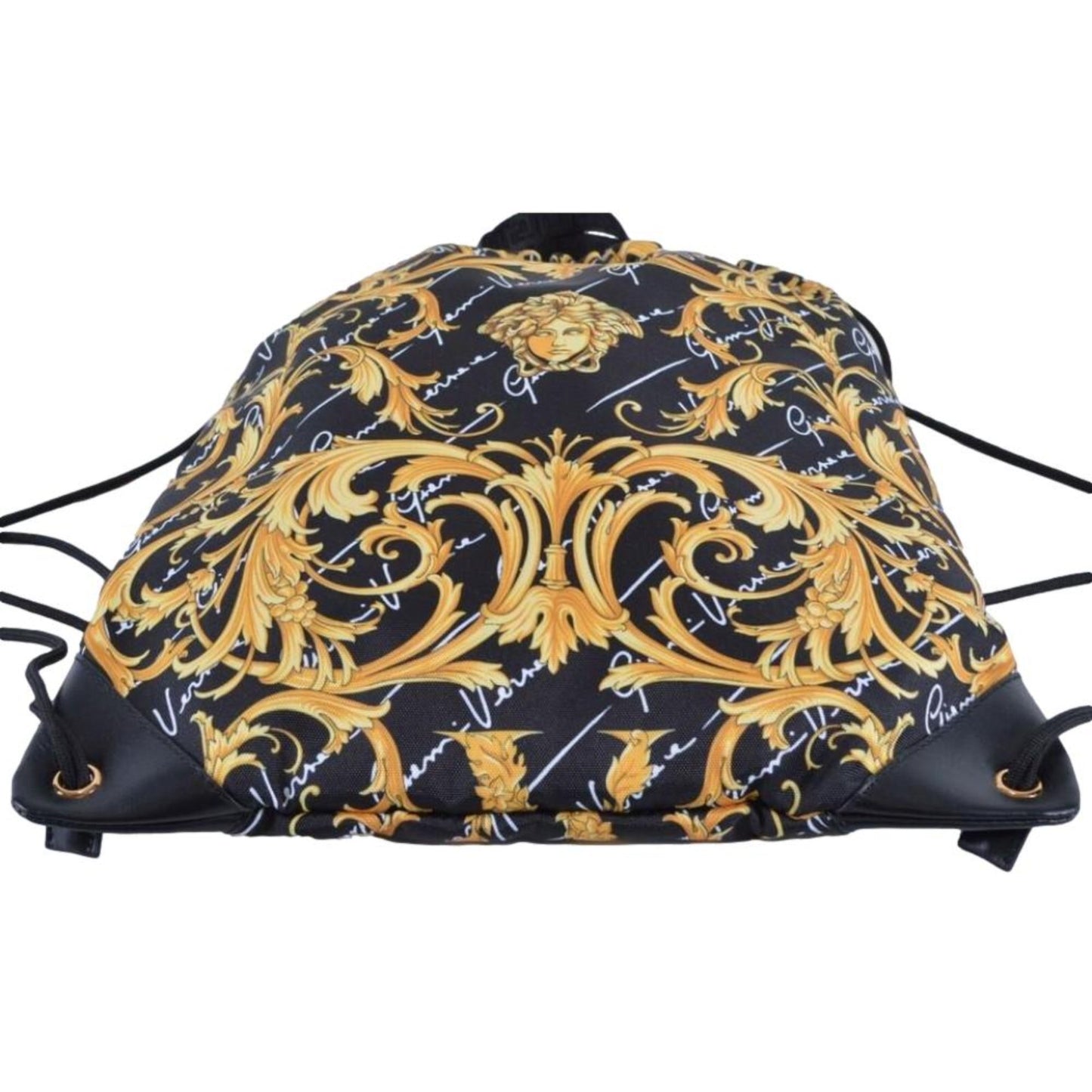 Black Nylon Barocco Signature Print Drawstring Backpack