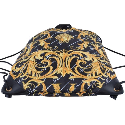 Black Nylon Barocco Signature Print Drawstring Backpack