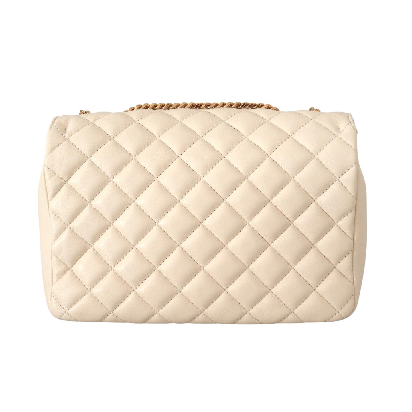 La Medusa Beige Quilted Lamb Leather Large Shoulder Bag