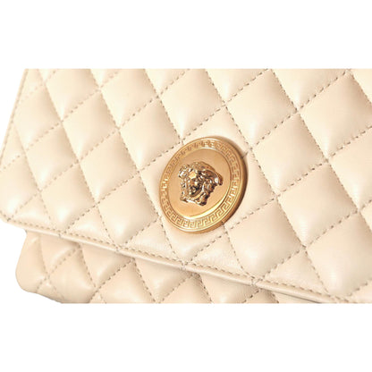 La Medusa Beige Quilted Lamb Leather Large Shoulder Bag