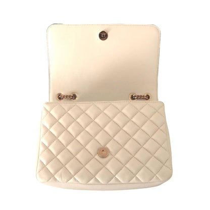 La Medusa Beige Quilted Lamb Leather Large Shoulder Bag