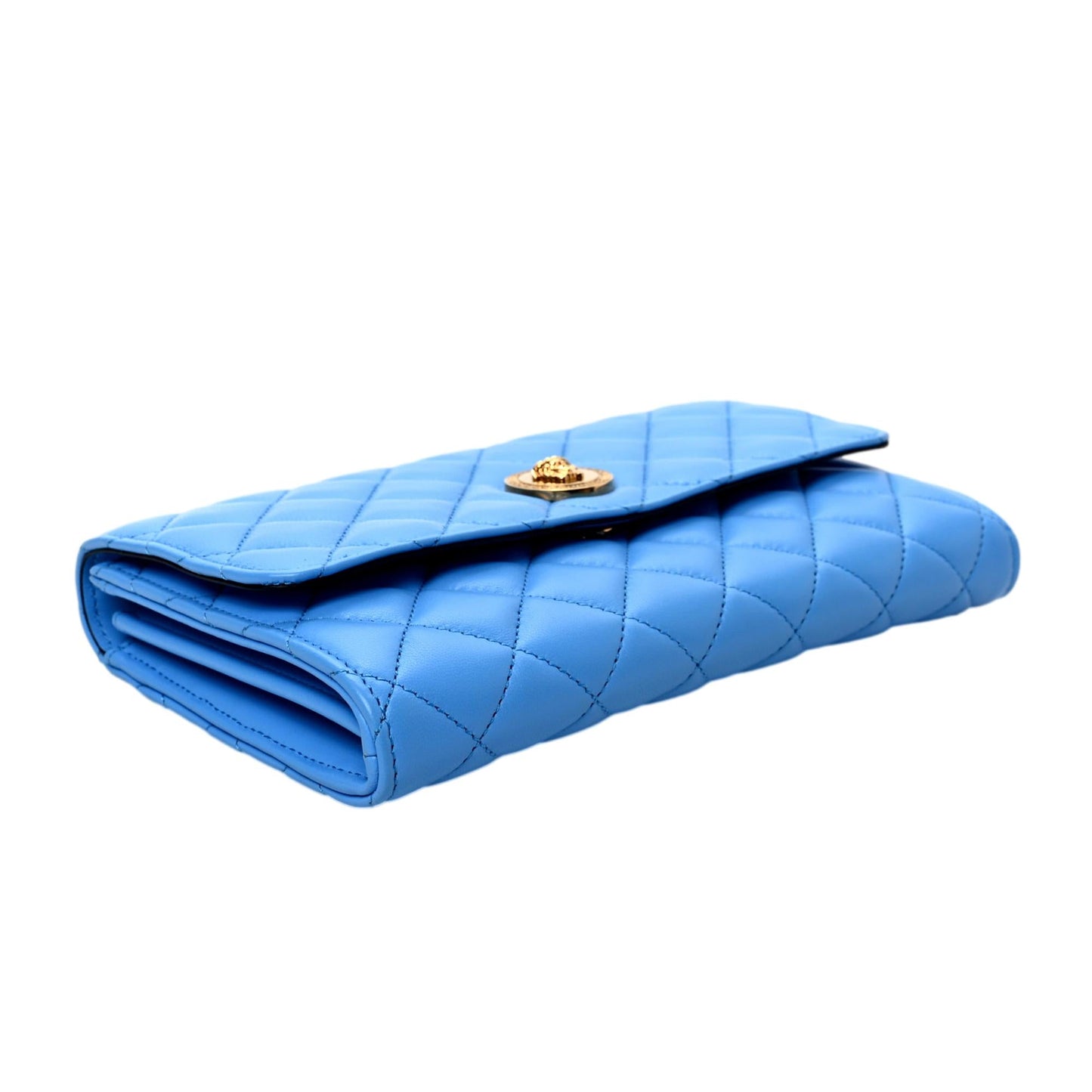 La Medusa Blue Quilted Lamb Leather Crossbody Clutch Bag