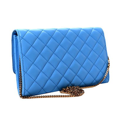 La Medusa Blue Quilted Lamb Leather Crossbody Clutch Bag