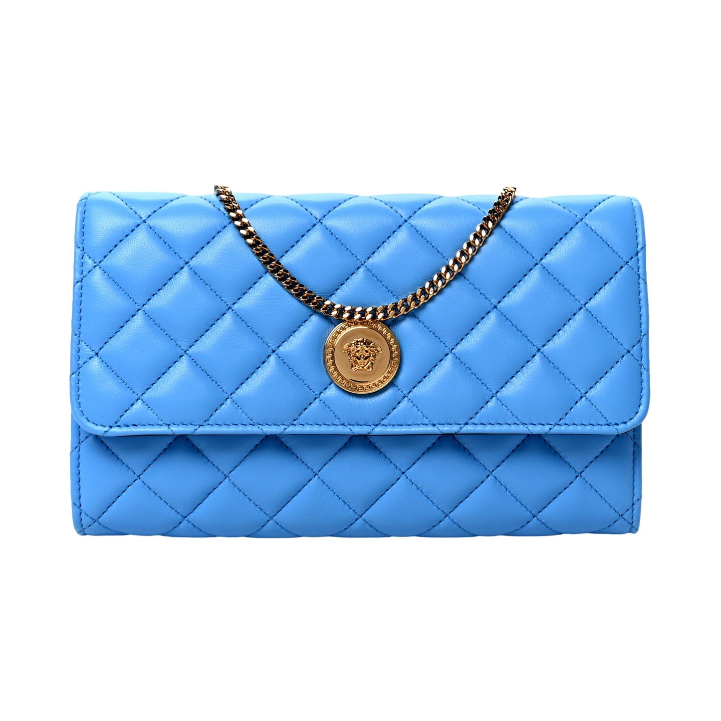 La Medusa Blue Quilted Lamb Leather Crossbody Clutch Bag