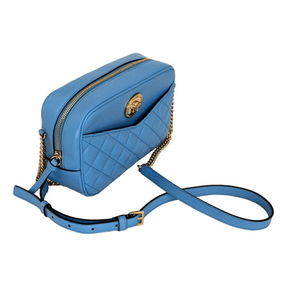 La Medusa Blue Quilted Small Camera Crossbody Bag