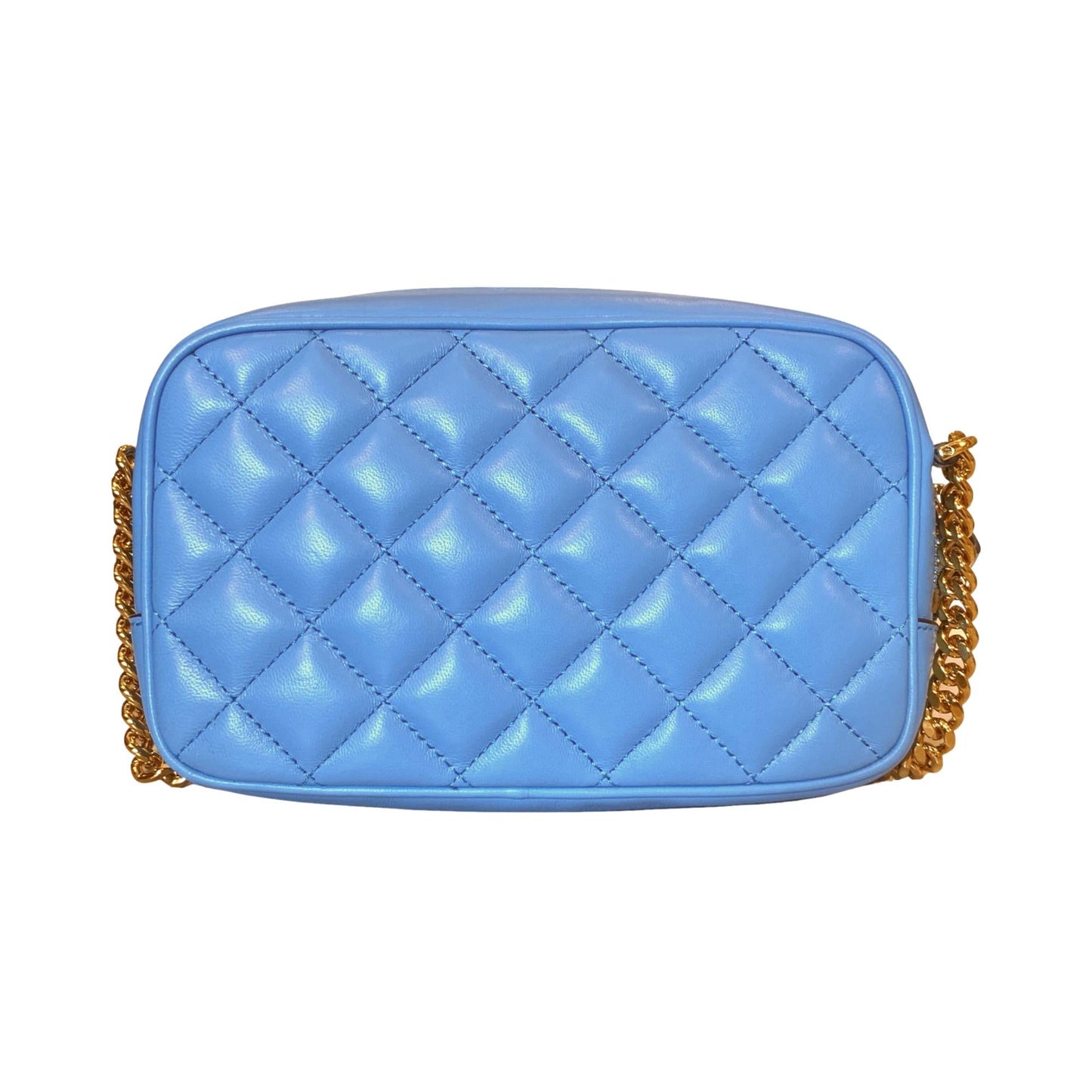 La Medusa Blue Quilted Small Camera Crossbody Bag