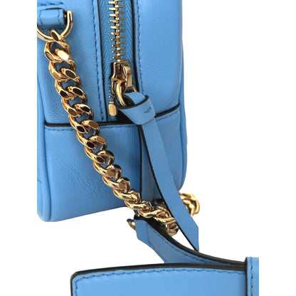 La Medusa Blue Quilted Small Camera Crossbody Bag