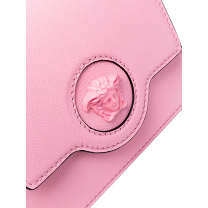 La Medusa Logo Plaque Pink Pebbled Leather Crossbody Bag