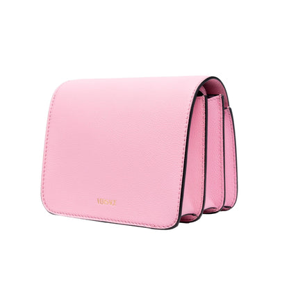 La Medusa Logo Plaque Pink Pebbled Leather Crossbody Bag