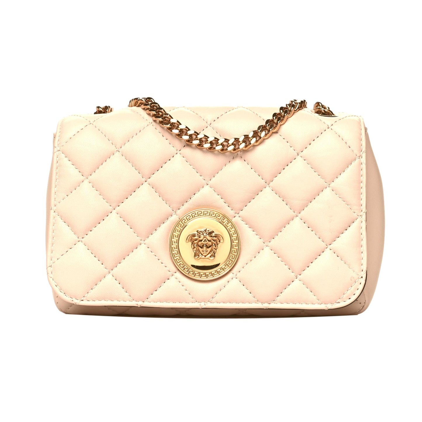 La Medusa Nappa Quilted Beige Leather Chain Small Crossbody Bag