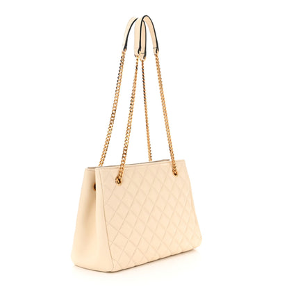 La Medusa Nappa Quilted Beige Leather Large Tote Bag