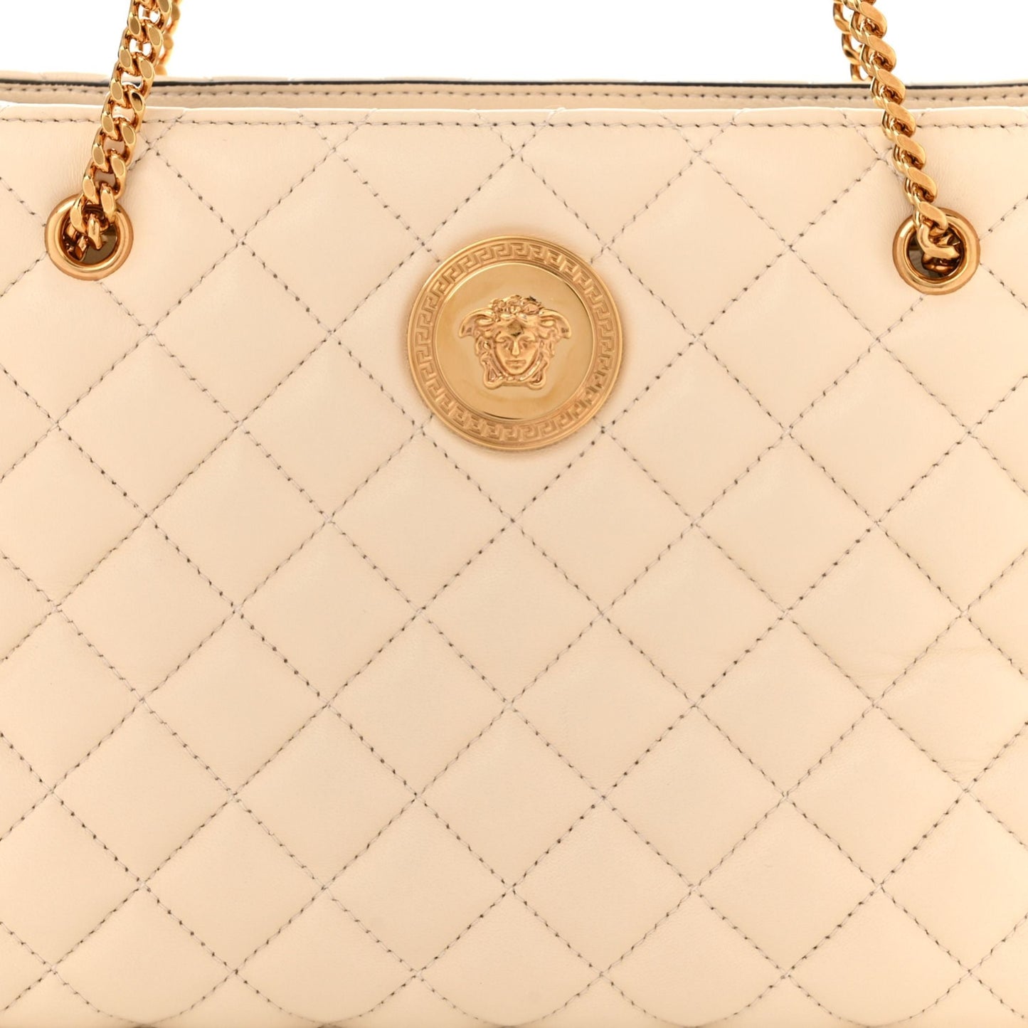 La Medusa Nappa Quilted Beige Leather Large Tote Bag