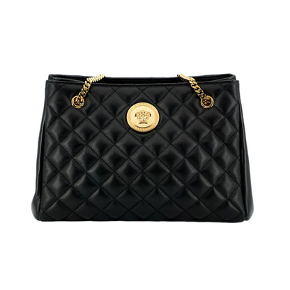 La Medusa Nappa Quilted Black Leather Large Tote Bag