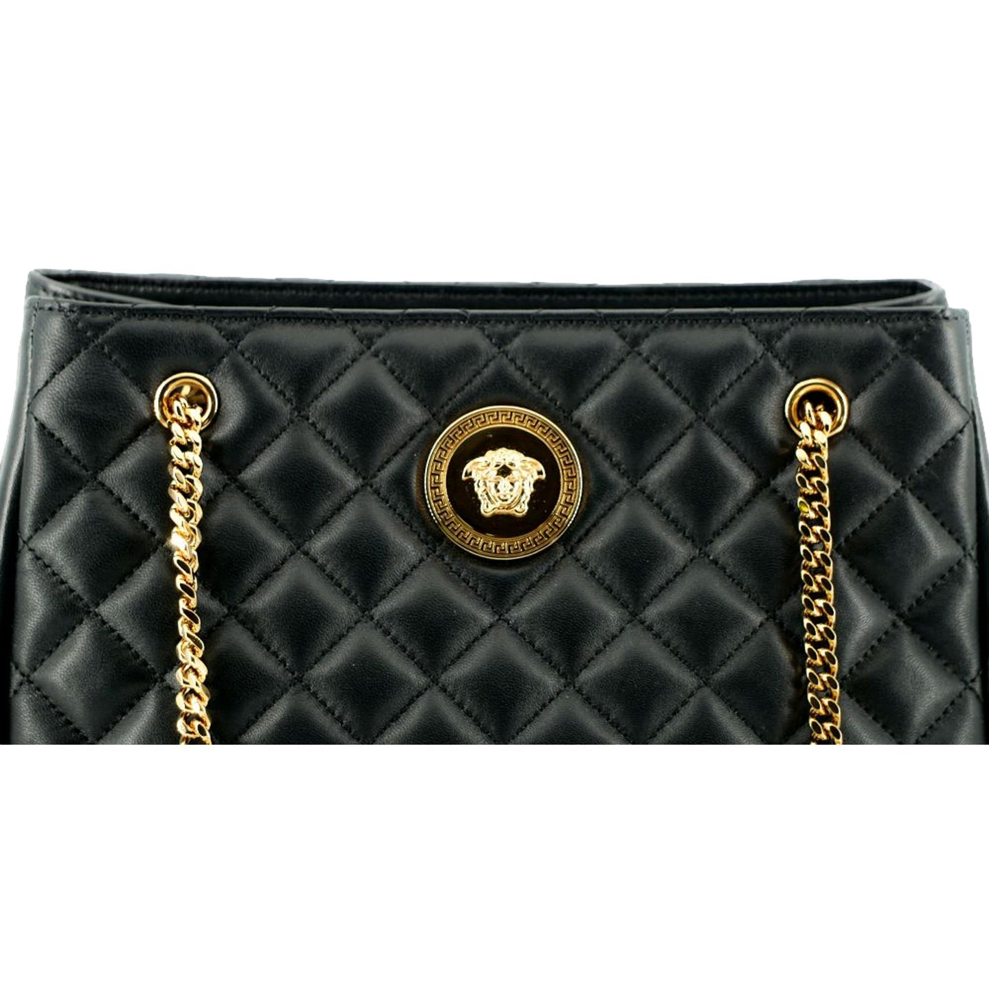 La Medusa Nappa Quilted Black Leather Large Tote Bag